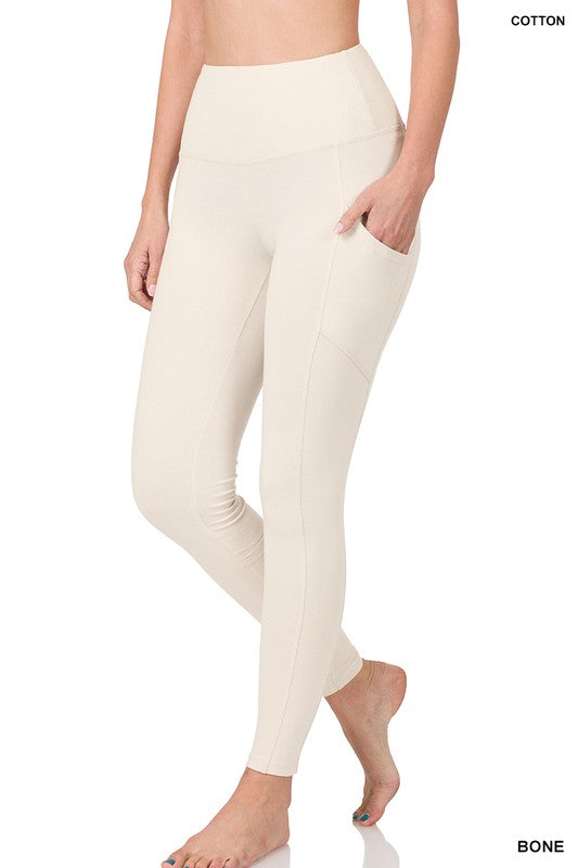 BETTER COTTON WIDE WAISTBAND FULL LENGTH LEGGINGS WITH POCKETS