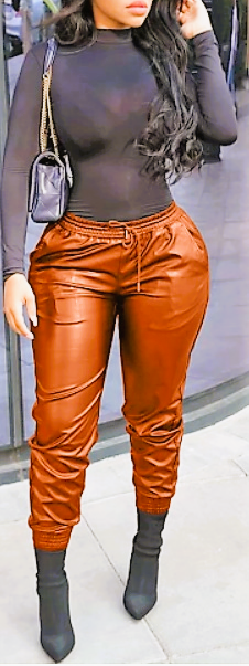 Faux Leather Jogger Trousers