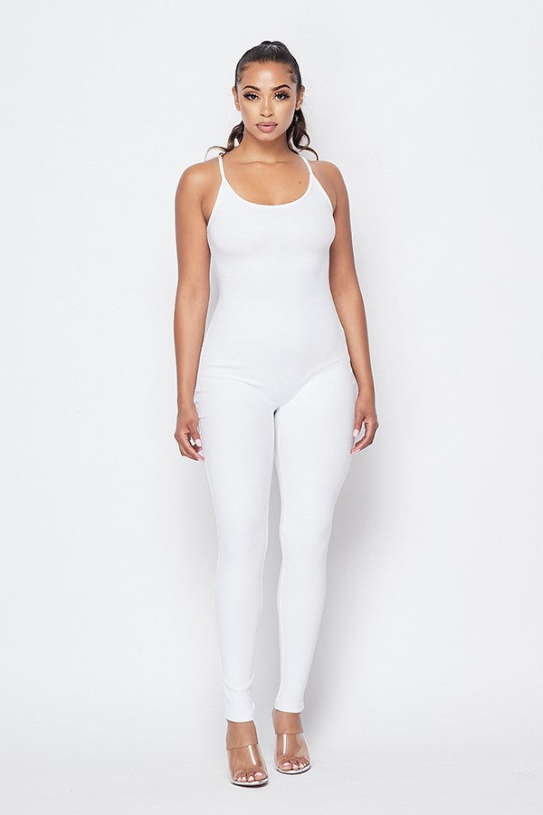 Jadah Ribbed Cotton Jumpsuit- White
