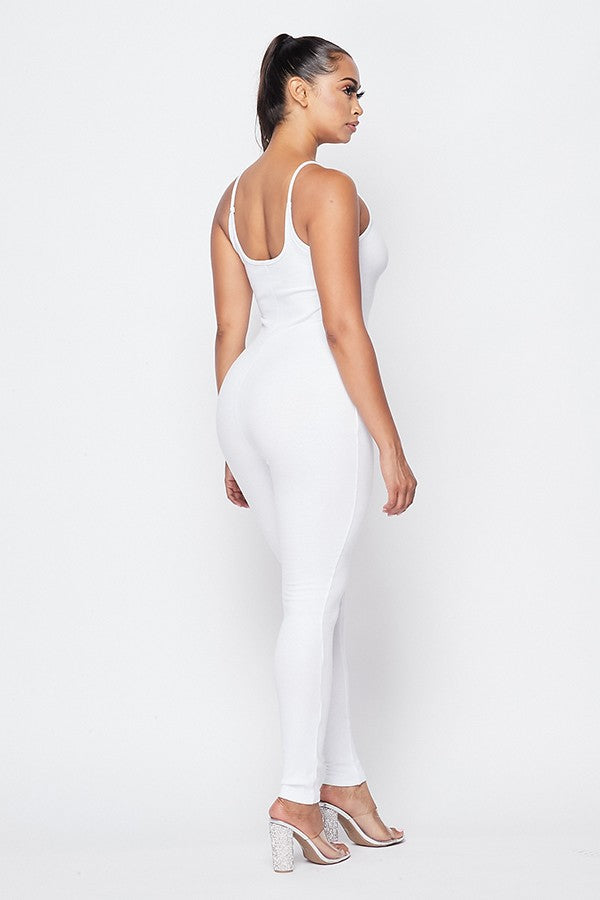 Jadah Ribbed Cotton Jumpsuit- White
