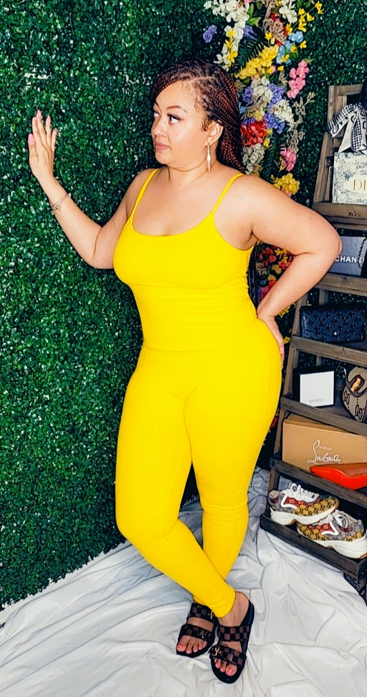 Dajah Ribbed Cotton Jumpsuit- Canary